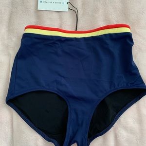 Solid &‎ striped blue high waisted bikini bottoms